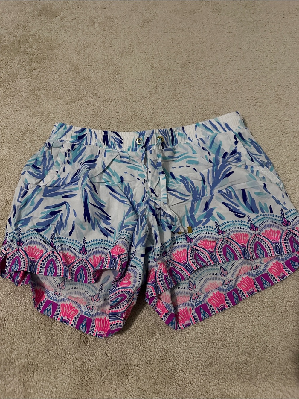 Lilly Pulitzer White Shorts with Blue & Pink Border Print